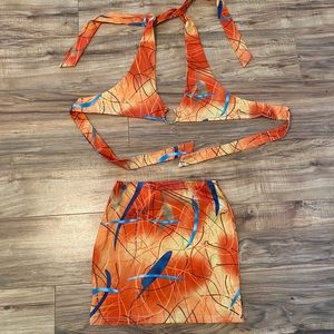 Orange Tank and Skirt Set with Blue Details